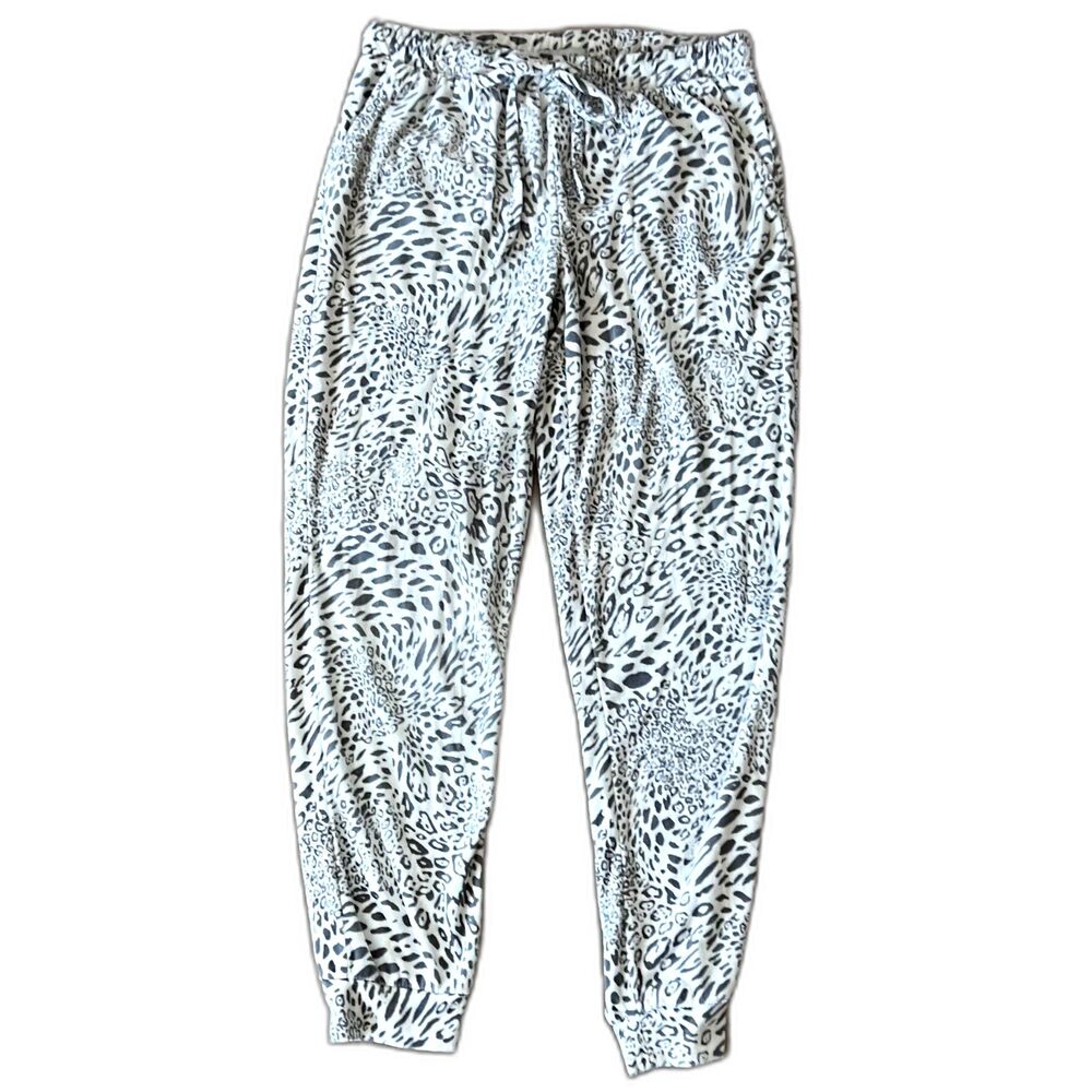 Womens White Animal Print Super Soft Velvet PJ Pajama Pants by Rae Dunn - Medium